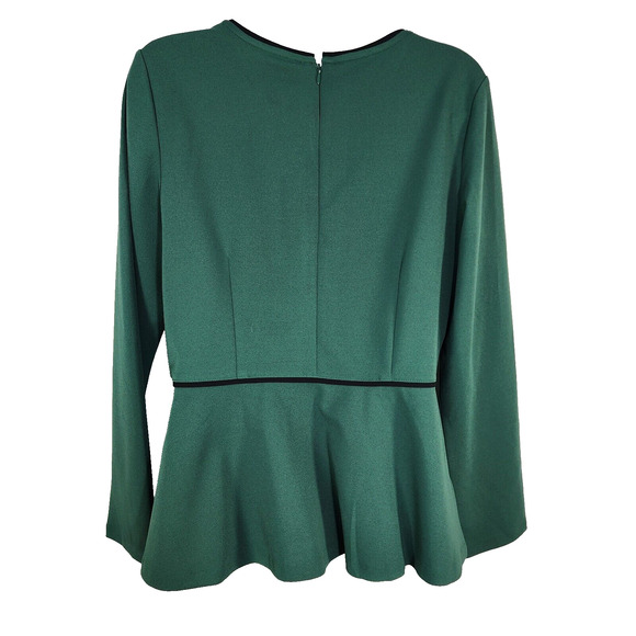 Ann Taylor Womens Top Small Piped Peplum Green Long Sleeve Pullover Long Sleeve - Picture 2 of 10